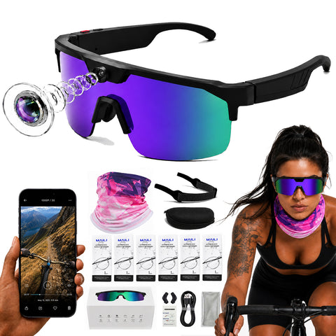 AI Smart Glasses with Camera 4K, Video Recording Glasses with EIS & OIS Stabilization,Polarized Sunglasses,ChatGPT Voice Assistant, 139-Lang Translation,Open Ear Earbuds for Cycling/Skiing/Baseball