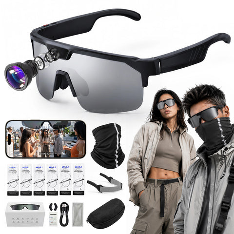 AI Smart Glasses with Camera 4K, Video Recording Glasses with EIS & OIS Stabilization,Polarized Sunglasses,ChatGPT Voice Assistant, 139-Lang Translation,Open Ear Earbuds for Cycling/Skiing/Baseball