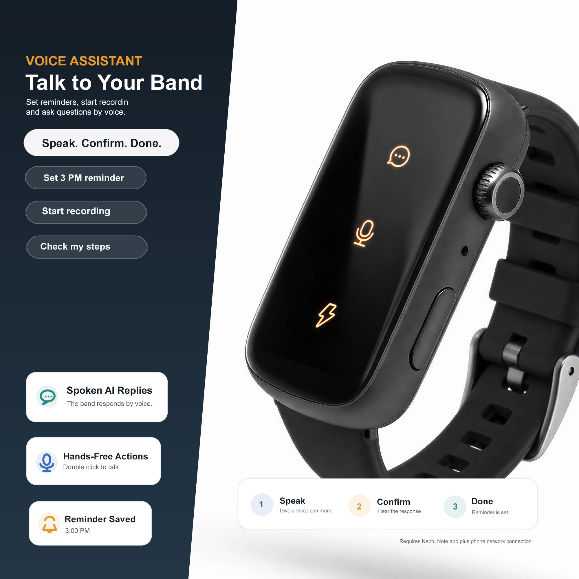Smart AI Wristband Voice Recorder, No-Screen Bluetooth 5.3 AI Bracelet with ENC Noise Reduction, Meeting Notes, Heart Rate Monitor & Step Tracker