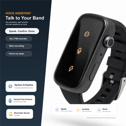 Smart AI Wristband Voice Recorder, No-Screen Bluetooth 5.3 AI Bracelet with ENC Noise Reduction, Meeting Notes, Heart Rate Monitor & Step Tracker