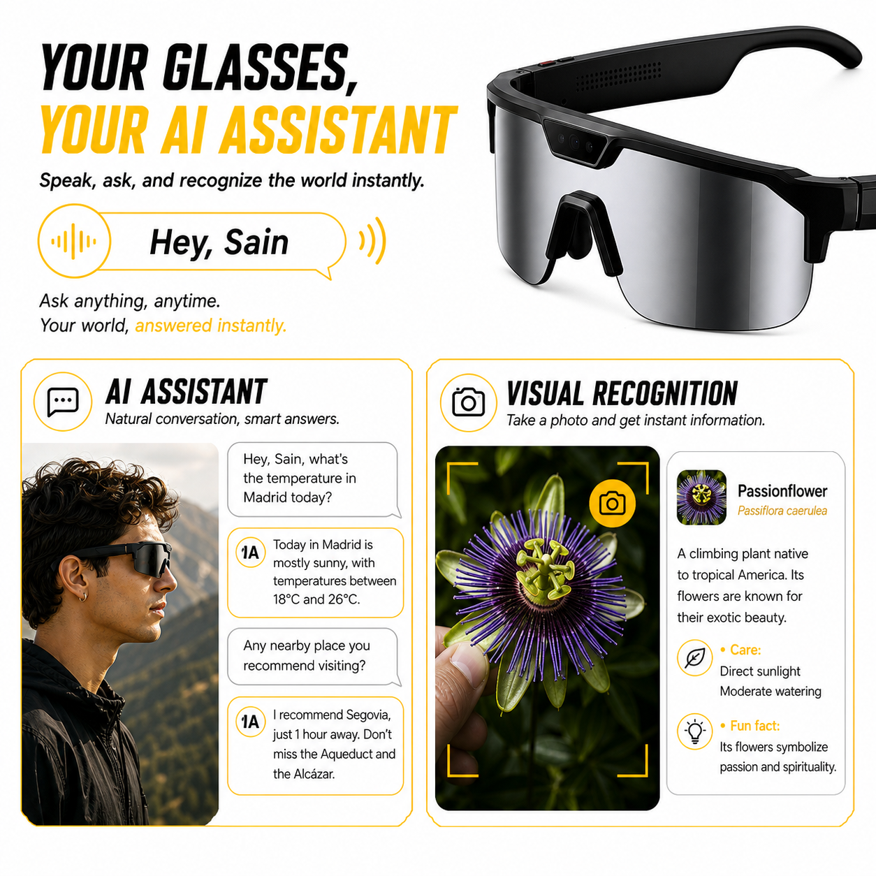 AI Smart Glasses with Camera 4K, Video Recording Glasses with EIS & OIS Stabilization,Polarized Sunglasses,ChatGPT Voice Assistant, 139-Lang Translation,Open Ear Earbuds for Cycling/Skiing/Baseball