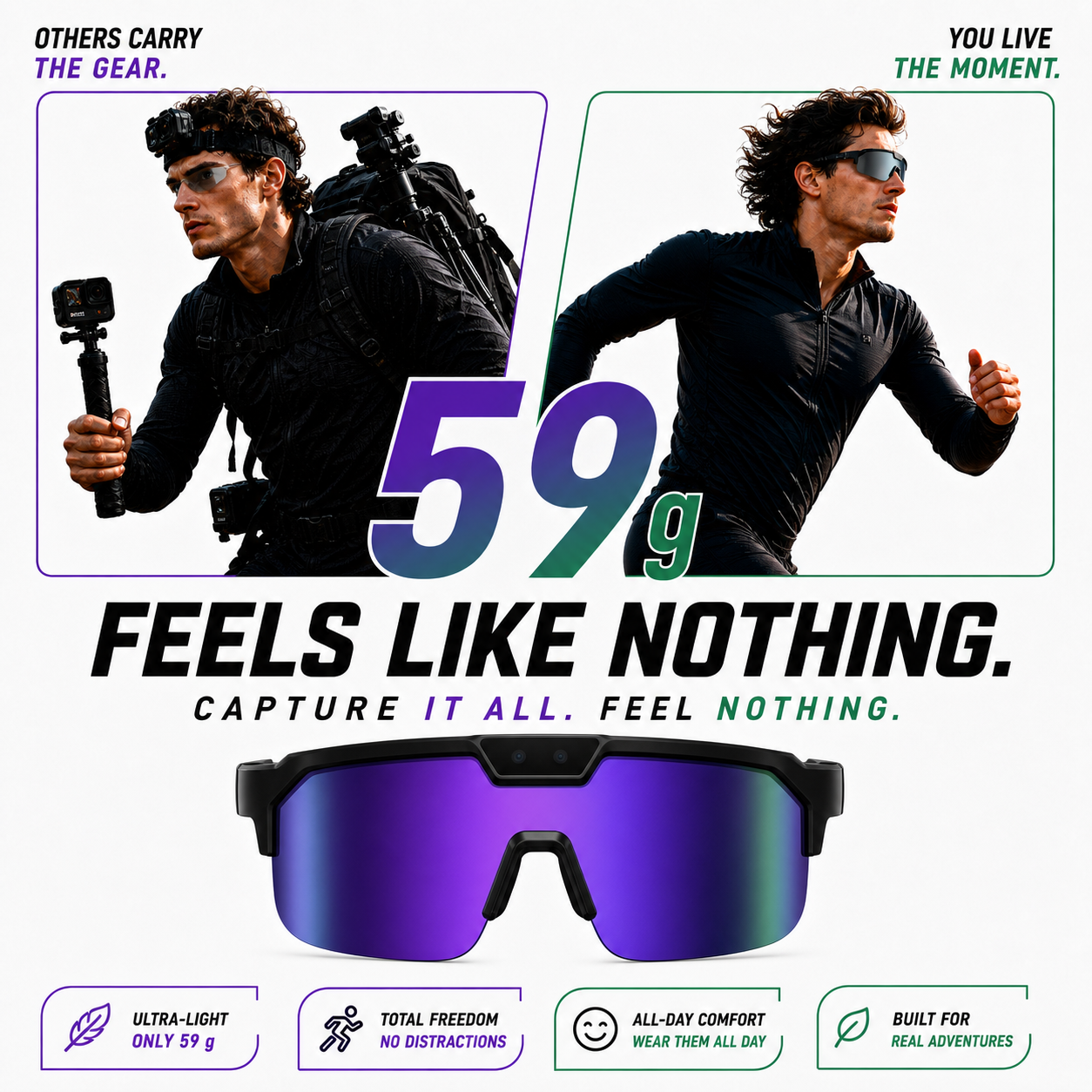 AI Smart Glasses with Camera 4K, Video Recording Glasses with EIS & OIS Stabilization,Polarized Sunglasses,ChatGPT Voice Assistant, 139-Lang Translation,Open Ear Earbuds for Cycling/Skiing/Baseball