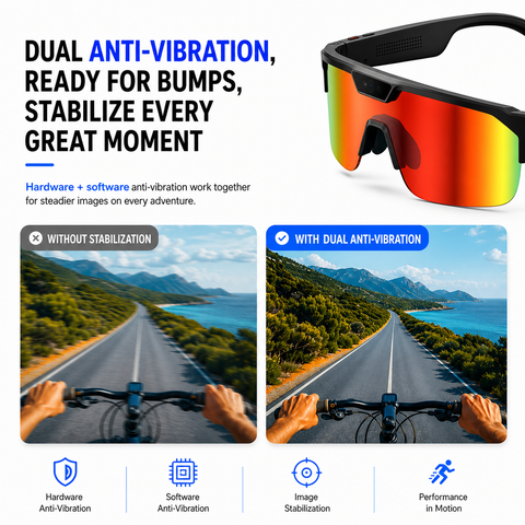 AI Smart Glasses with Camera 4K, Video Recording Glasses with EIS & OIS Stabilization,Polarized Sunglasses,ChatGPT Voice Assistant, 139-Lang Translation,Open Ear Earbuds for Cycling/Skiing/Baseball