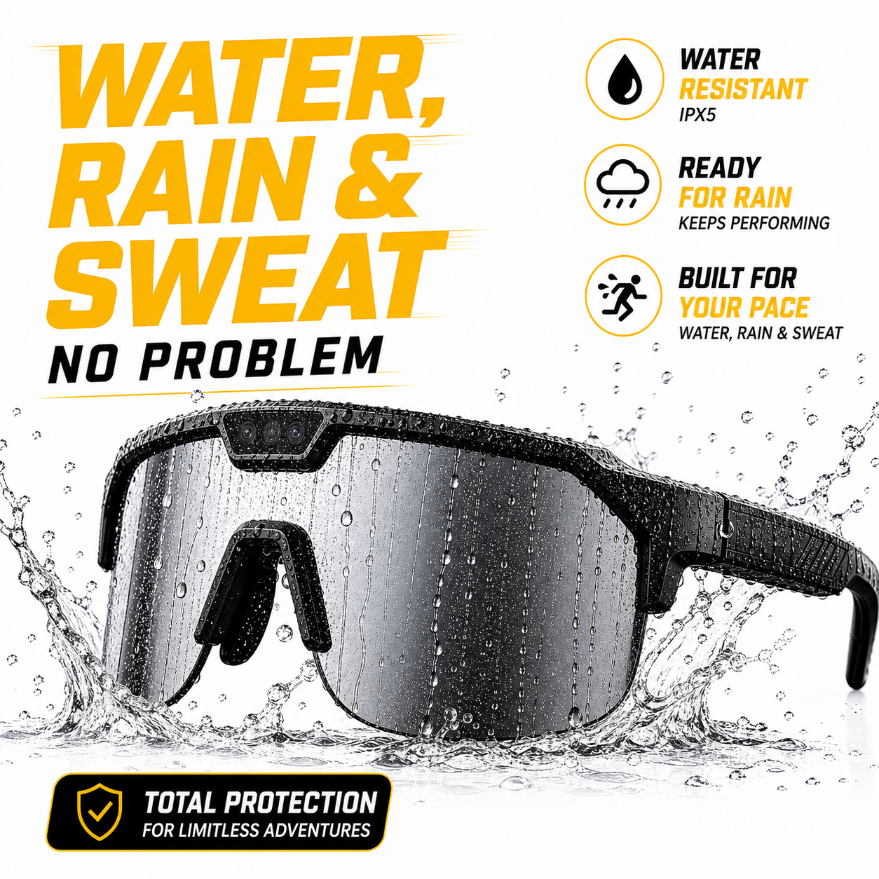 AI Smart Glasses with Camera 4K, Video Recording Glasses with EIS & OIS Stabilization,Polarized Sunglasses,ChatGPT Voice Assistant, 139-Lang Translation,Open Ear Earbuds for Cycling/Skiing/Baseball