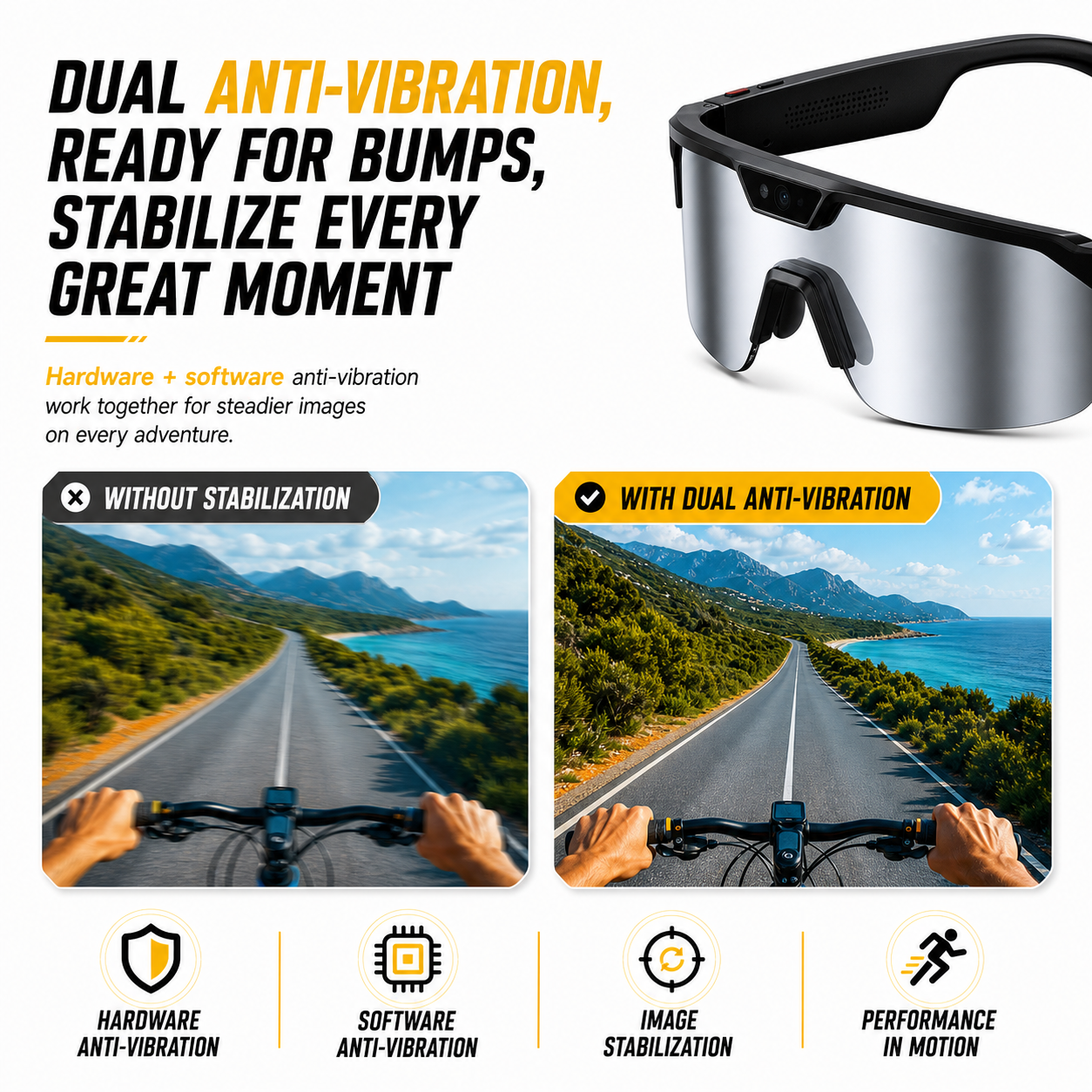 AI Smart Glasses with Camera 4K, Video Recording Glasses with EIS & OIS Stabilization,Polarized Sunglasses,ChatGPT Voice Assistant, 139-Lang Translation,Open Ear Earbuds for Cycling/Skiing/Baseball