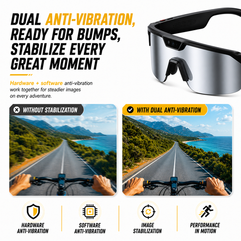 AI Smart Glasses with Camera 4K, Video Recording Glasses with EIS & OIS Stabilization,Polarized Sunglasses,ChatGPT Voice Assistant, 139-Lang Translation,Open Ear Earbuds for Cycling/Skiing/Baseball