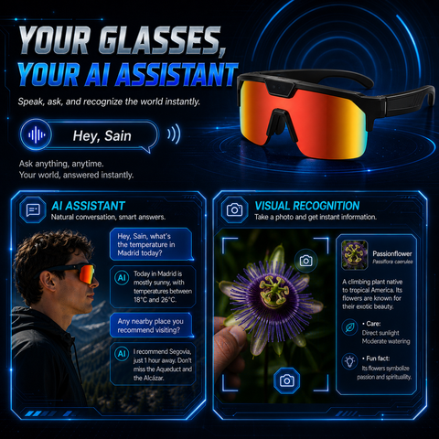 AI Smart Glasses with Camera 4K, Video Recording Glasses with EIS & OIS Stabilization,Polarized Sunglasses,ChatGPT Voice Assistant, 139-Lang Translation,Open Ear Earbuds for Cycling/Skiing/Baseball