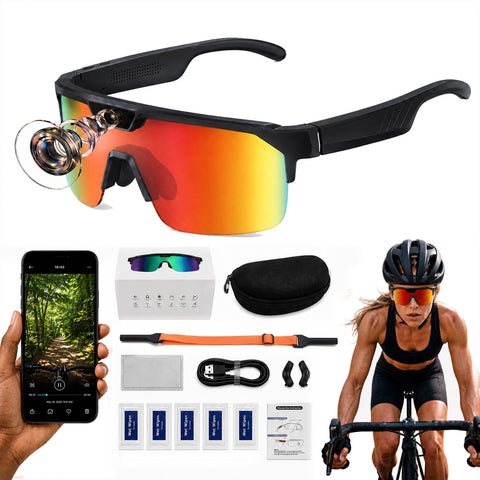 AI Smart Glasses with Camera 4K, Video Recording Glasses with EIS & OIS Stabilization,Polarized Sunglasses,ChatGPT Voice Assistant, 139-Lang Translation,Open Ear Earbuds for Cycling/Skiing/Baseball