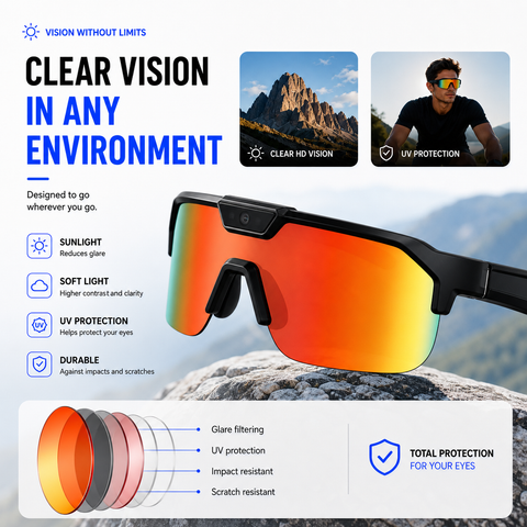 AI Smart Glasses with Camera 4K, Video Recording Glasses with EIS & OIS Stabilization,Polarized Sunglasses,ChatGPT Voice Assistant, 139-Lang Translation,Open Ear Earbuds for Cycling/Skiing/Baseball