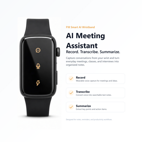 Smart AI Wristband Voice Recorder, No-Screen Bluetooth 5.3 AI Bracelet with ENC Noise Reduction, Meeting Notes, Heart Rate Monitor & Step Tracker