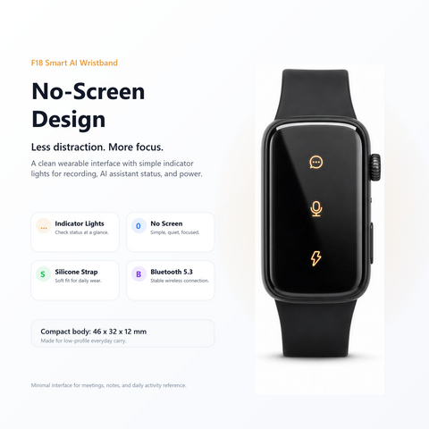 Smart AI Wristband Voice Recorder, No-Screen Bluetooth 5.3 AI Bracelet with ENC Noise Reduction, Meeting Notes, Heart Rate Monitor & Step Tracker